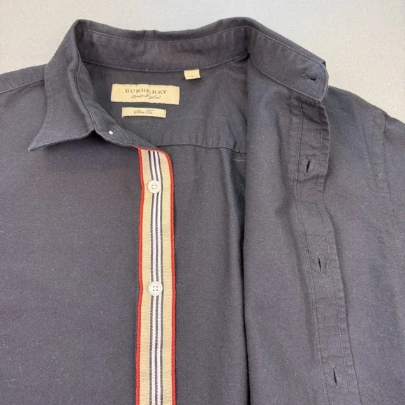 Vtg Burberry Women's L Slim Luxury Black Oxford Y2K Big EKD Logo Placket Lining - Picture 5 of 16